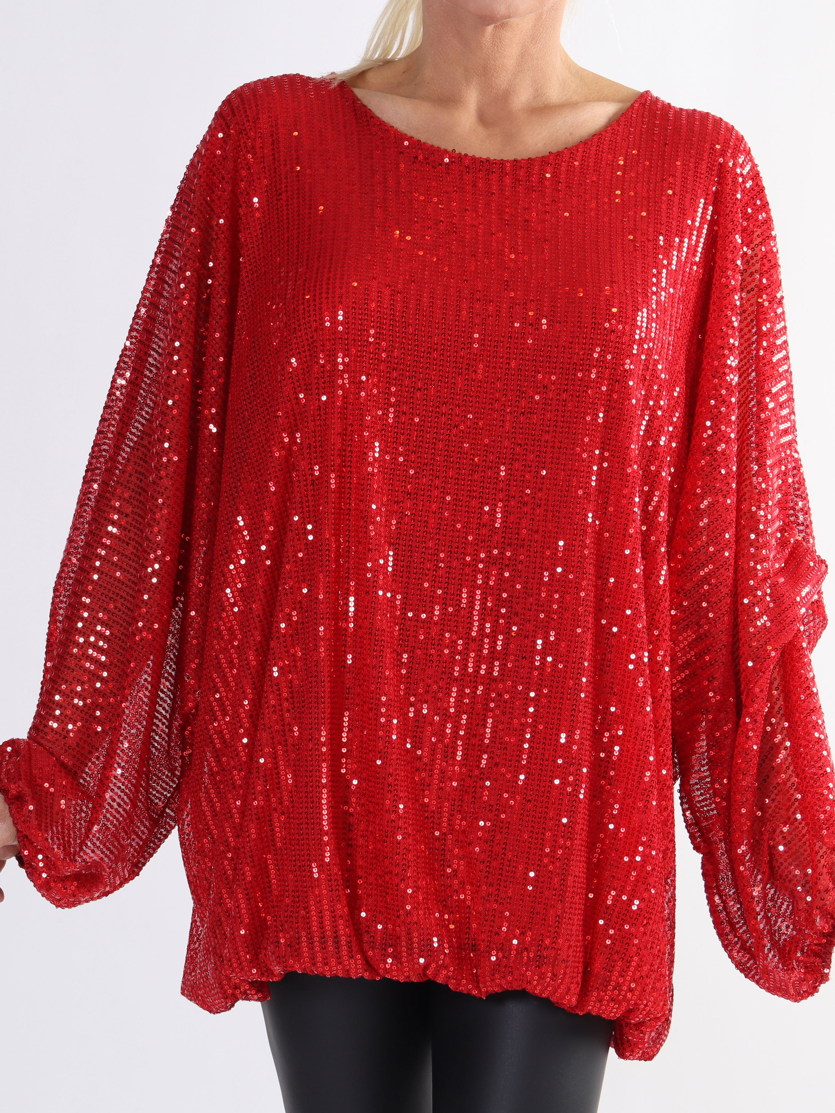 Destiny - Plus size paillet bluse med flagermusærmer